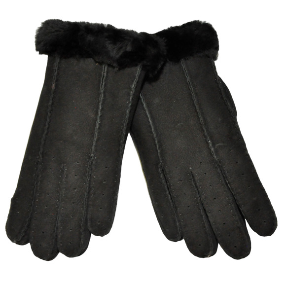 UGG Women's Perfect Shearling/Suede Gloves Black L Nwt $155